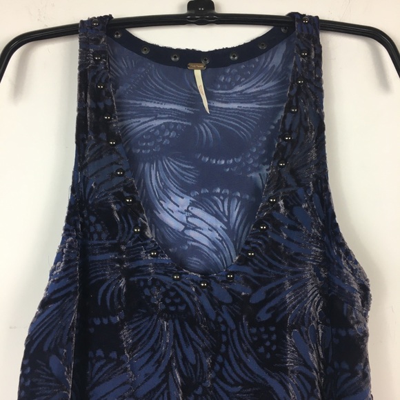 Free People Ellie Burnout Velvet Swing Dress XS studded neck - Picture 5 of 6